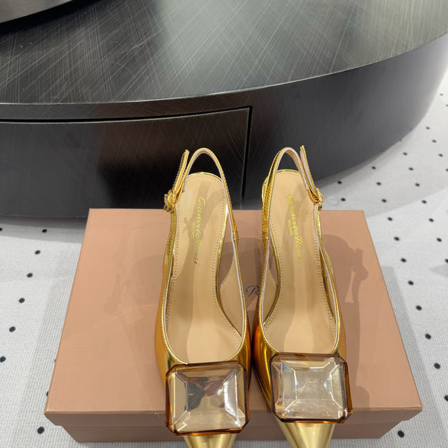GIANVITO ROSSI 26S HIGH-HEEL SLINGBACKS 85 MM IN GOLD LAMBSKIN