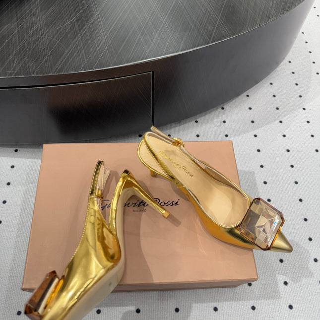 GIANVITO ROSSI 26S HIGH-HEEL SLINGBACKS 85 MM IN GOLD LAMBSKIN