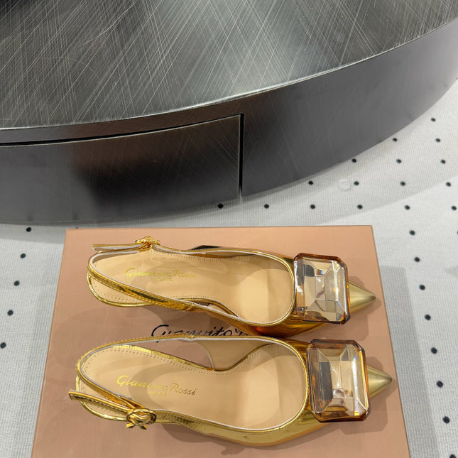 GIANVITO ROSSI 26S HIGH-HEEL SLINGBACKS 85 MM IN GOLD LAMBSKIN