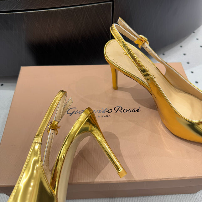 GIANVITO ROSSI 26S HIGH-HEEL SLINGBACKS 85 MM IN GOLD LAMBSKIN
