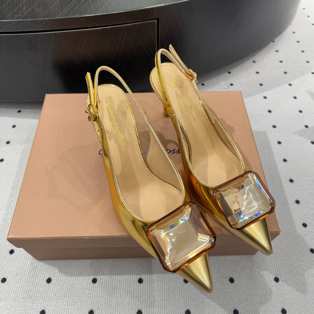 GIANVITO ROSSI 26S HIGH-HEEL SLINGBACKS 85 MM IN GOLD LAMBSKIN