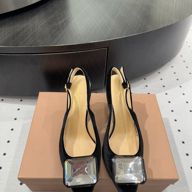 GIANVITO ROSSI 26S HIGH-HEEL SLINGBACKS 85 MM IN BLACK VELVET