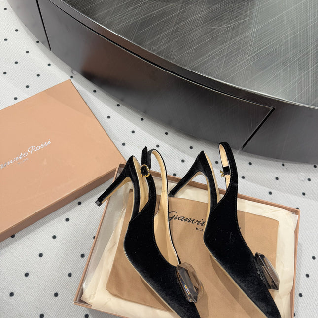 GIANVITO ROSSI 26S HIGH-HEEL SLINGBACKS 85 MM IN BLACK VELVET