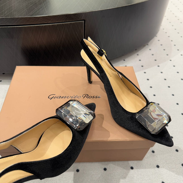 GIANVITO ROSSI 26S HIGH-HEEL SLINGBACKS 85 MM IN BLACK VELVET