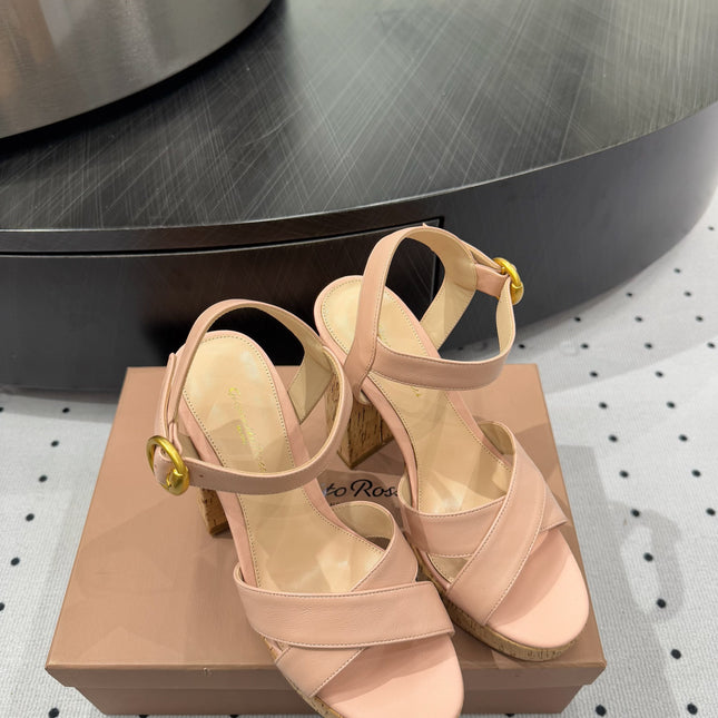 GIANVITO ROSSI 26S CROSS-STRAP SANDALS 115 MM IN NUDE PINK CALFSKIN