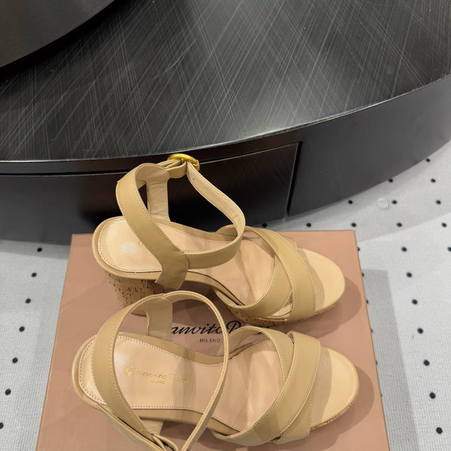 GIANVITO ROSSI 26S CROSS-STRAP SANDALS 115 MM IN BEIGE CALFSKIN