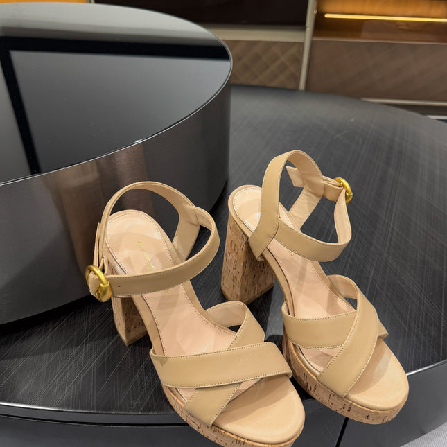 GIANVITO ROSSI 26S CROSS-STRAP SANDALS 115 MM IN BEIGE CALFSKIN