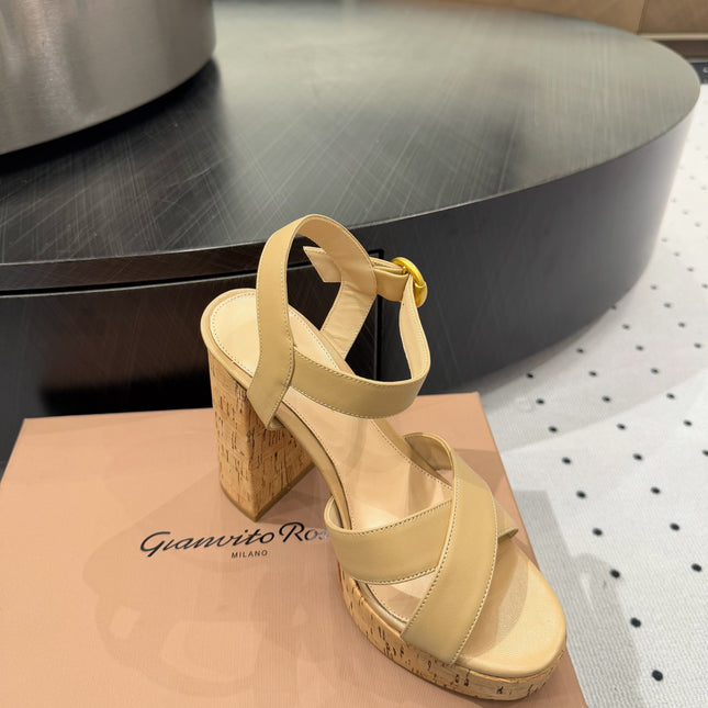 GIANVITO ROSSI 26S CROSS-STRAP SANDALS 115 MM IN BEIGE CALFSKIN