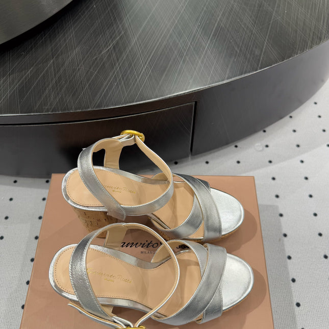 GIANVITO ROSSI 26S CROSS-STRAP SANDALS 115 MM IN SILVER CALFSKIN