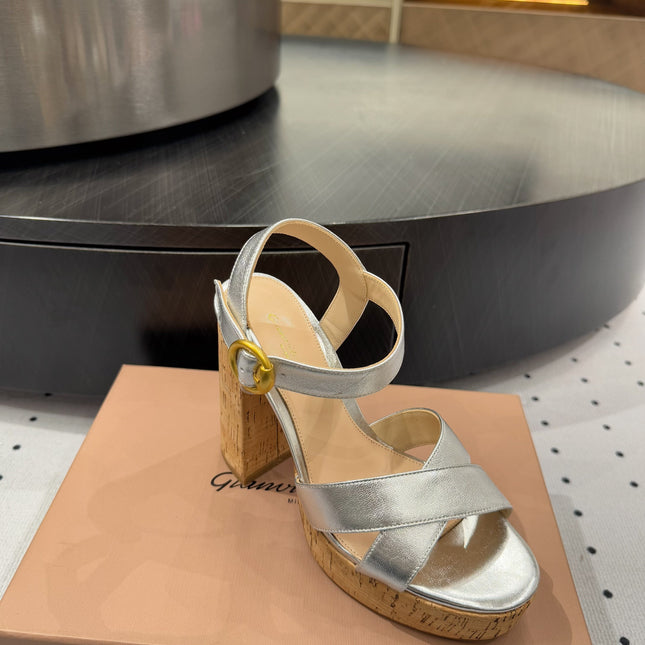 GIANVITO ROSSI 26S CROSS-STRAP SANDALS 115 MM IN SILVER CALFSKIN
