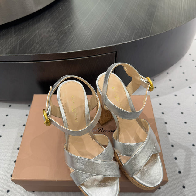 GIANVITO ROSSI 26S CROSS-STRAP SANDALS 115 MM IN SILVER CALFSKIN