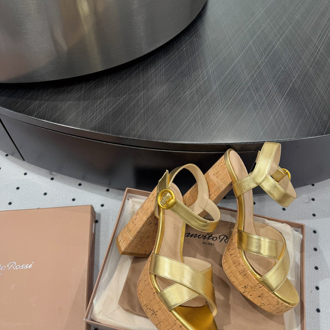 GIANVITO ROSSI 26S CROSS-STRAP SANDALS 115 MM IN GOLD CALFSKIN