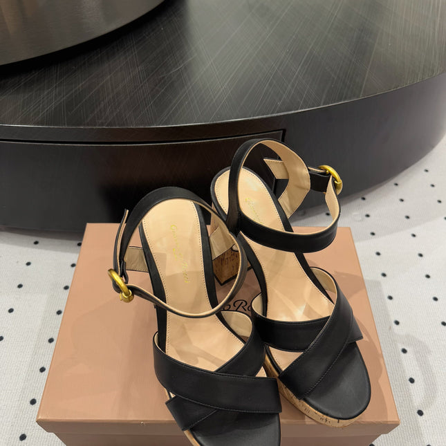 GIANVITO ROSSI 26S CROSS-STRAP SANDALS 115 MM IN BLACK CALFSKIN