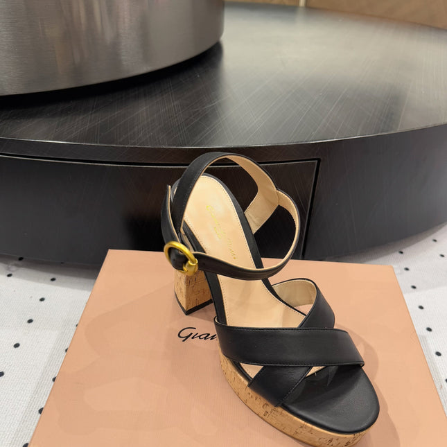 GIANVITO ROSSI 26S CROSS-STRAP SANDALS 115 MM IN BLACK CALFSKIN