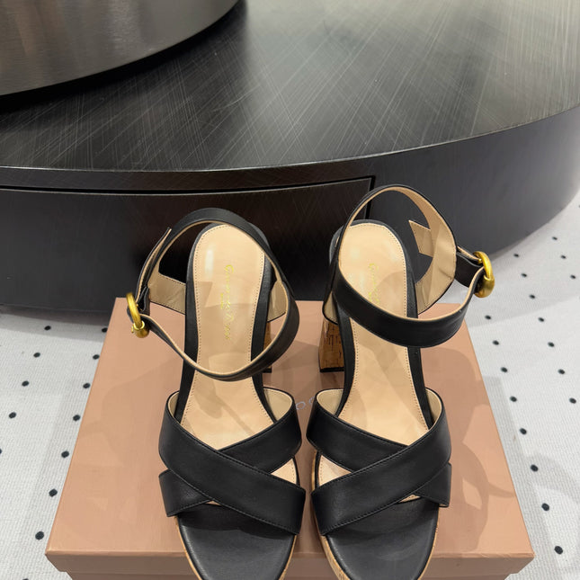 GIANVITO ROSSI 26S CROSS-STRAP SANDALS 115 MM IN BLACK CALFSKIN