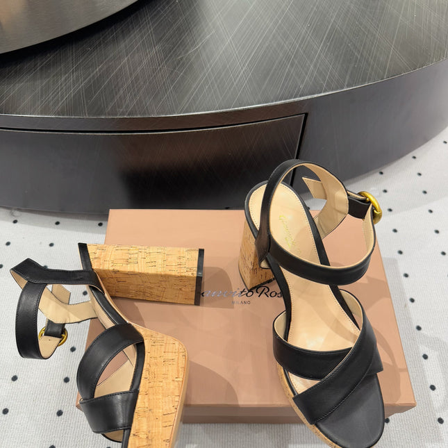 GIANVITO ROSSI 26S CROSS-STRAP SANDALS 115 MM IN BLACK CALFSKIN
