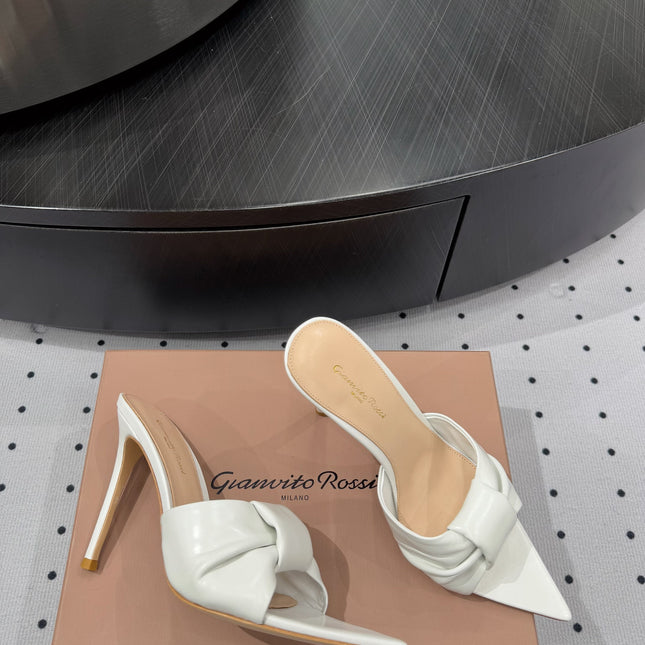 GIANVITO ROSSI 26S KNOTTED STRAP SANDALS 105 MM IN WHITE LAMBSKIN