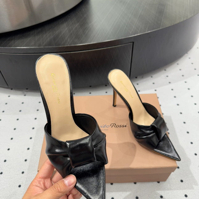 GIANVITO ROSSI 26S KNOTTED STRAP SANDALS 105 MM IN BLACK LAMBSKIN