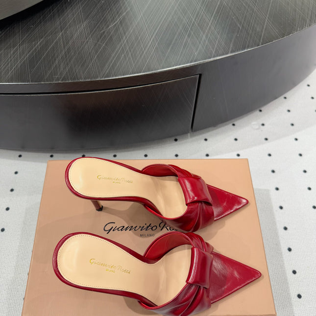 GIANVITO ROSSI 26S KNOTTED STRAP SANDALS 105 MM IN DARK RED LAMBSKIN