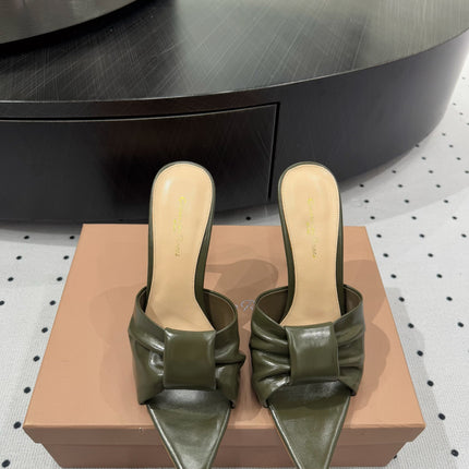 GIANVITO ROSSI 26S KNOTTED STRAP SANDALS 105 MM IN MOSS GREEN LAMBSKIN