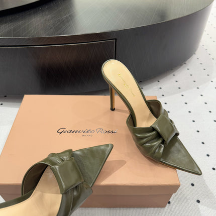 GIANVITO ROSSI 26S KNOTTED STRAP SANDALS 105 MM IN MOSS GREEN LAMBSKIN