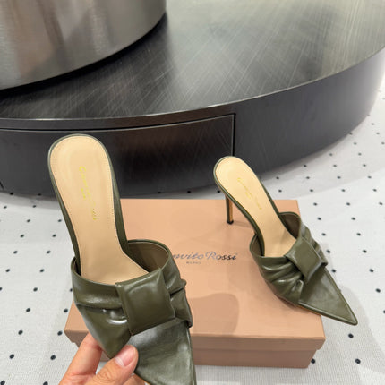 GIANVITO ROSSI 26S KNOTTED STRAP SANDALS 105 MM IN MOSS GREEN LAMBSKIN