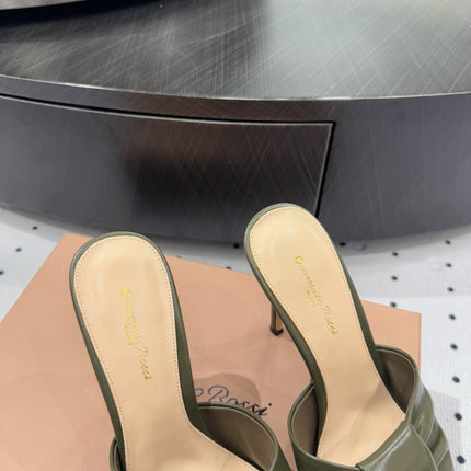 GIANVITO ROSSI 26S KNOTTED STRAP SANDALS 105 MM IN MOSS GREEN LAMBSKIN