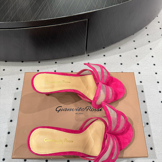 GIANVITO ROSSI 26S BUTTERFLY HIGH-HEEL SANDALS 80 MM IN DARK PINK SUEDE