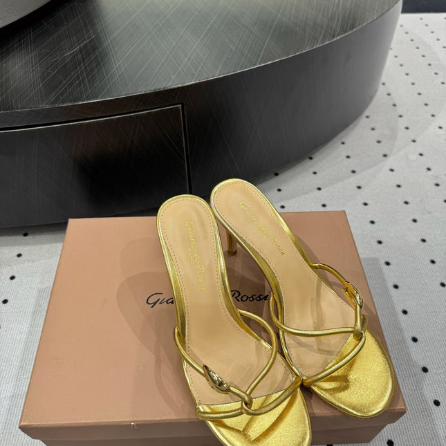 GIANVITO ROSSI 26S STRAPPY HEEL SANDALS 80 MM IN GOLD LAMBSKIN