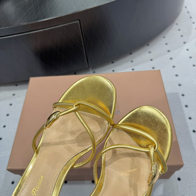 GIANVITO ROSSI 26S STRAPPY HEEL SANDALS 80 MM IN GOLD LAMBSKIN