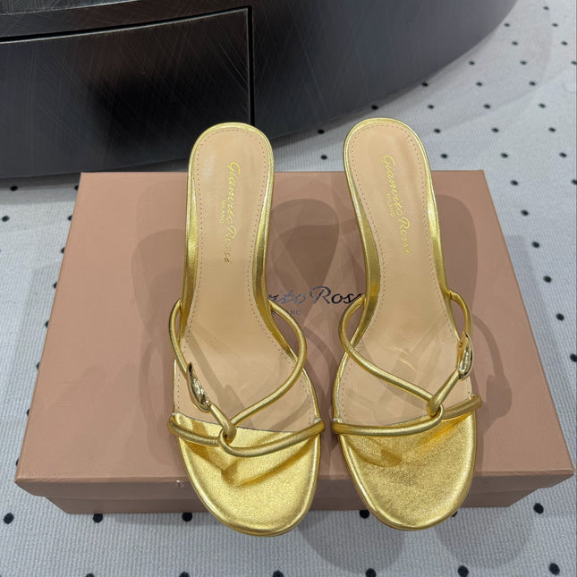 GIANVITO ROSSI 26S STRAPPY HEEL SANDALS 80 MM IN GOLD LAMBSKIN
