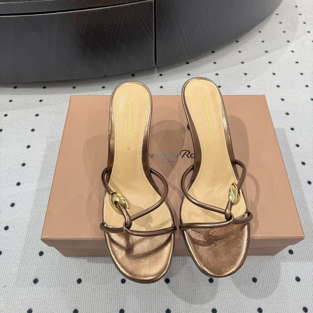 GIANVITO ROSSI 26S STRAPPY HEEL SANDALS 80 MM IN METALLIC COPPER LAMBSKIN
