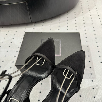 YSL 26S METAL-CAPPED WEDGE HEELS 105 MM IN BLACK SATIN