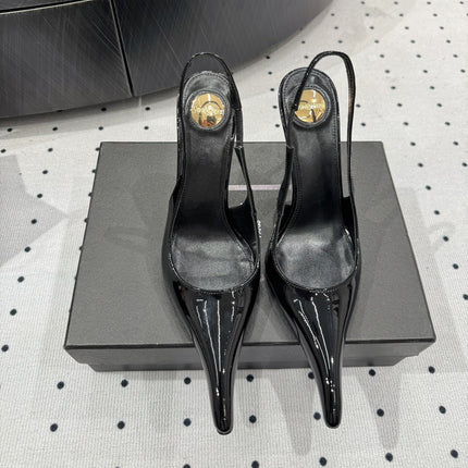 YSL 26S POINTED-TOE SLINGBACK HEELS 105 MM IN BLACK PATENT CALFSKIN STYLE 1