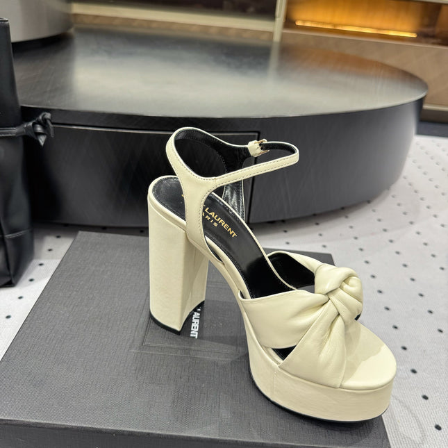 YSL 26S SANDAL HIGH HEELS 120 MM IN CREAM WHITE CALFSKIN