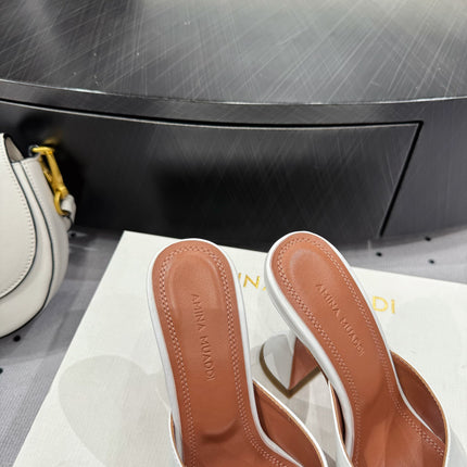 AMINA MUADDI LUPITA MULES IN WHITE CALFSKIN
