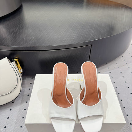 AMINA MUADDI LUPITA MULES IN WHITE CALFSKIN