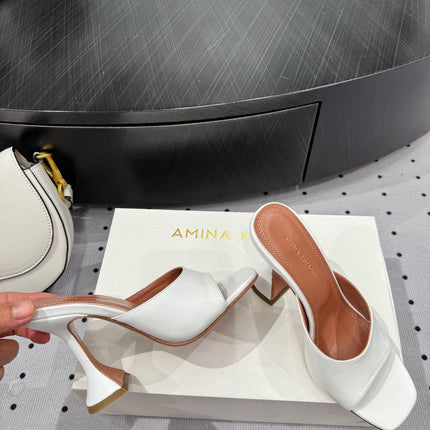 AMINA MUADDI LUPITA MULES IN WHITE CALFSKIN