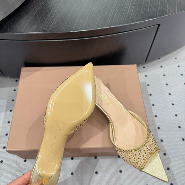 GIANVITO ROSSI 26S HIGH-HEEL SANDALS 55 MM IN METALLIC GOLD LAMBSKIN & CRYSTAL