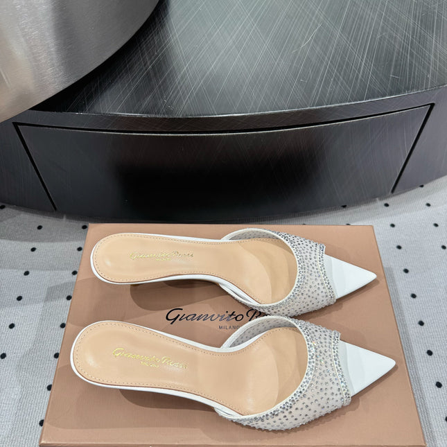 GIANVITO ROSSI 26S HIGH-HEEL SANDALS 55 MM IN WHITE LAMBSKIN & CRYSTAL