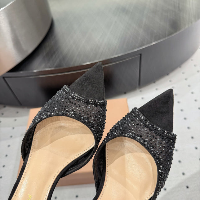 GIANVITO ROSSI 26S HIGH-HEEL SANDALS 55 MM IN BLACK SUEDE & CRYSTAL