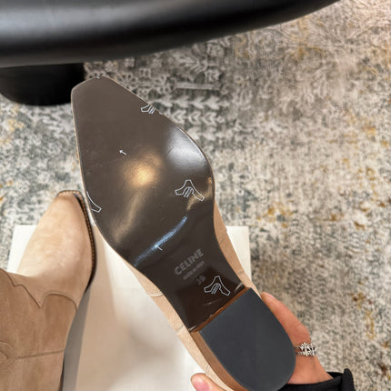 CELINE 26S ANKLE BOOTS 55 MM IN BEIGE SUEDE