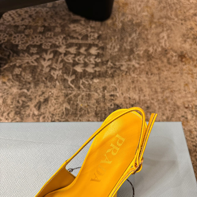 PRADA 25S SLINGBACK HIGH HEELS 75 MM IN YELLOW EMBOSSED COWHIDE