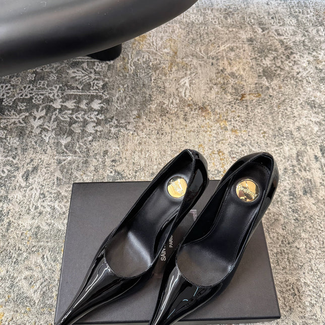 YSL 26S HEELED SHOES 110 MM IN BLACK GLOSSY CALFSKIN