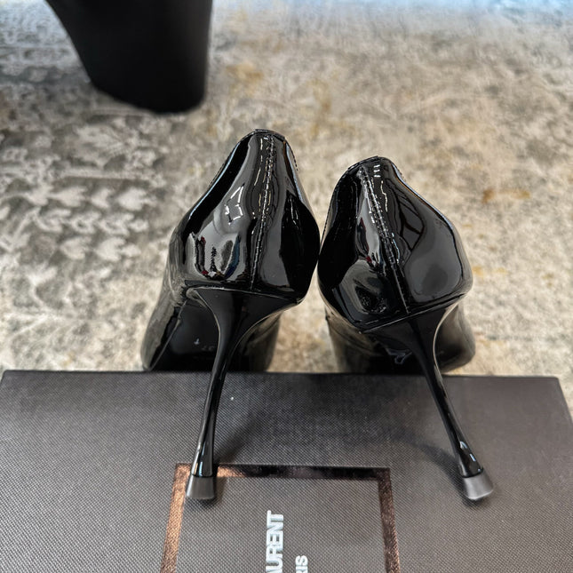 YSL 26S HEELED SHOES 110 MM IN BLACK GLOSSY CALFSKIN