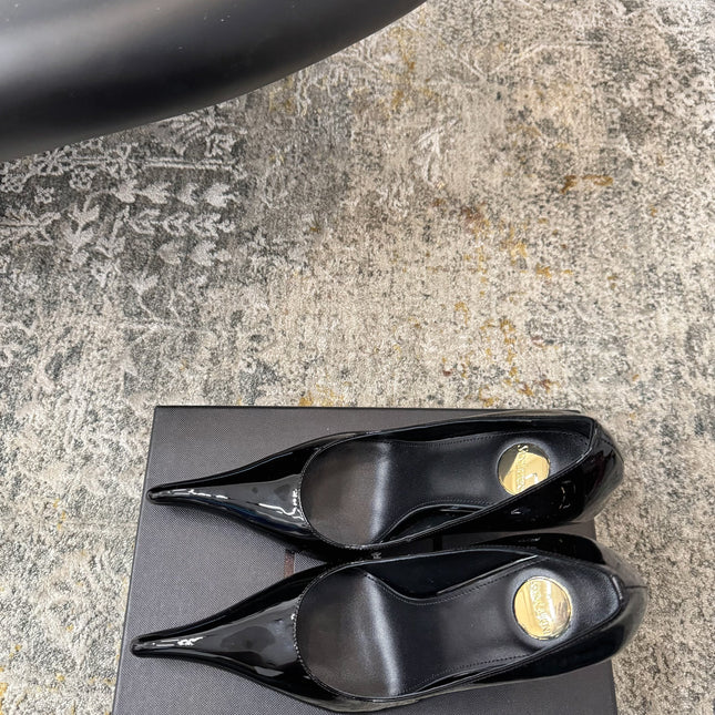 YSL 26S HEELED SHOES 110 MM IN BLACK GLOSSY CALFSKIN
