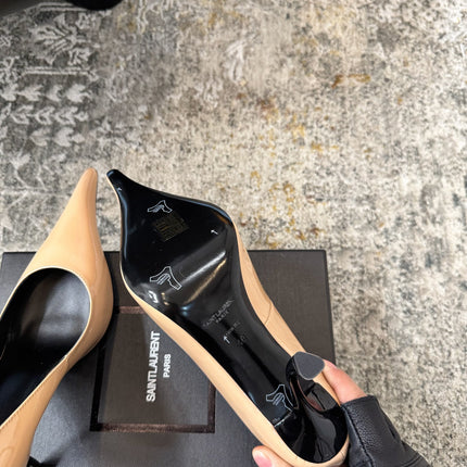 YSL 26S HEELED SHOES 110 MM IN WARM NUDE GLOSSY CALFSKIN