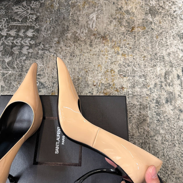 YSL 26S HEELED SHOES 110 MM IN WARM NUDE GLOSSY CALFSKIN