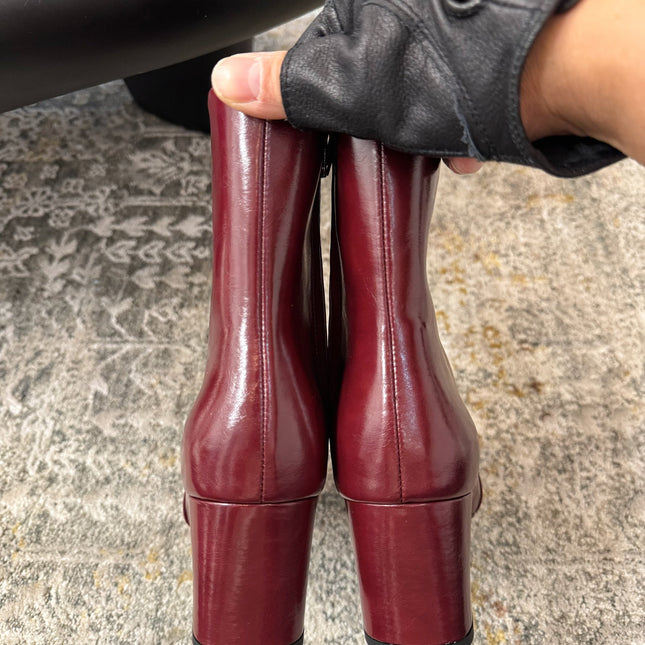 YSL 26S ANKLE BOOTS 70 MM IN DARK RED SHINY CALFSKIN