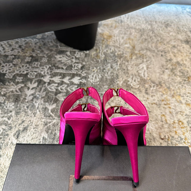 YSL 26S HEELED SANDALS 100 MM IN DARK PINK FABRIC